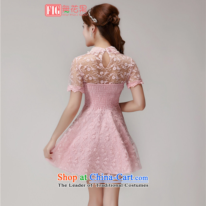 Figs 2015 Summer Korean small incense wind lace Pearl Nail Beauty embroidery short-sleeved chiffon skirt dress dresses female summer white pink , L, figs (FIG) , , , shopping on the Internet