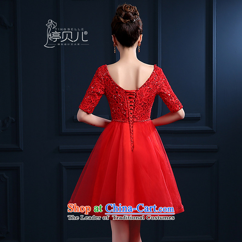 Beverly Ting 2015 New Service Bridal spring bows red short of a wedding dress field shoulder lace banquet evening dresses large summer Girls High waist straps dress skirt red S, Beverly (tingbeier ting) , , , shopping on the Internet
