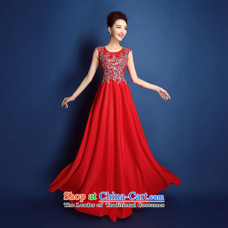 New upscale 2015 red lace diamond slotted shoulder dress long bride services Korean Beauty bows spring and summer, red , L, Gil beautiful shopping on the Internet has been pressed.