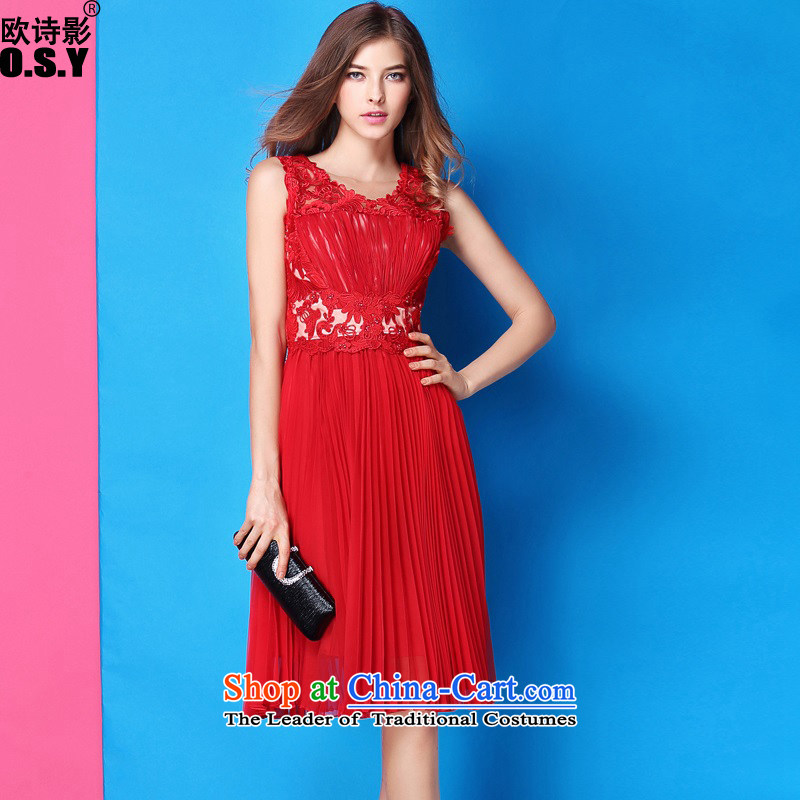 The OSCE Poetry Film 2015 new engraving embroidery nail-ju High waist like Susy Nagle dresses married a small red dress uniform Female dress red bows XL