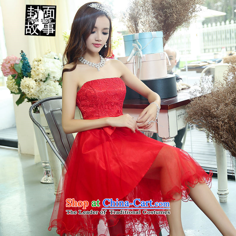 Cover Story 2015 Marriage bridesmaid fairies dress bows services serving the princess spring and summer pure color lace wedding bridal dresses RED M