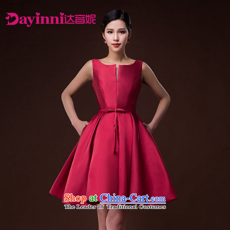 2015 new bride wedding bows to a Female dress damask strap sleeveless red dress spring deep red L