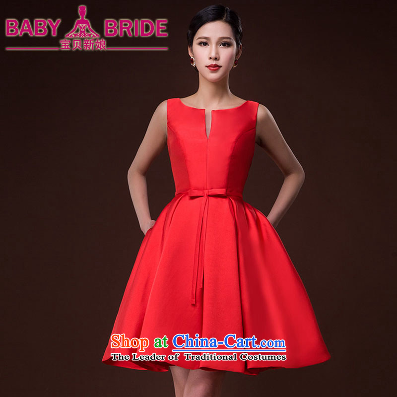 2015 new bride wedding bows to a Female dress damask strap sleeveless red dress spring RED M