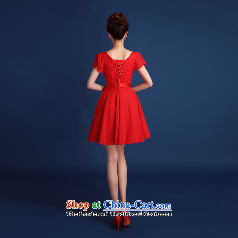 2015 New Red improved short, lace evening dress marriages bows services straps, elegant small dress skirt red XL, Gil beautiful shopping on the Internet has been pressed.