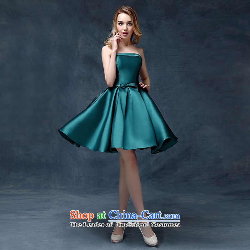 According to Lin Sha evening dresses 2015 new Korean short spring and summer, bows marriages stylish moderator dress dresses emerald-M