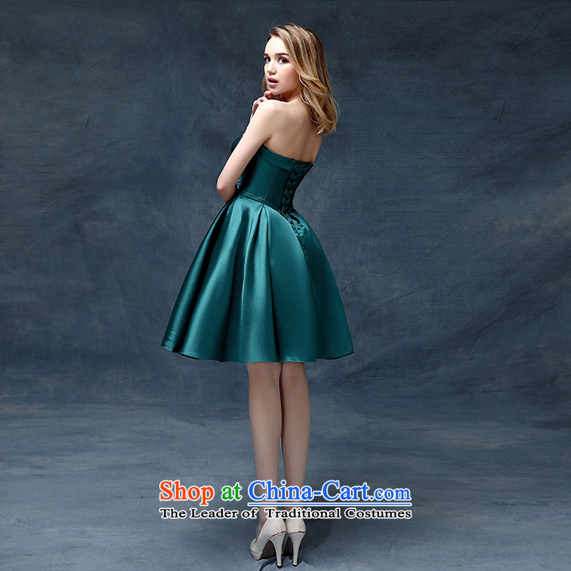 According to Lin Sha evening dresses 2015 new Korean short spring and summer, bows marriages stylish moderator dress dresses according to Lin Sa M, dark green shopping on the Internet has been pressed.