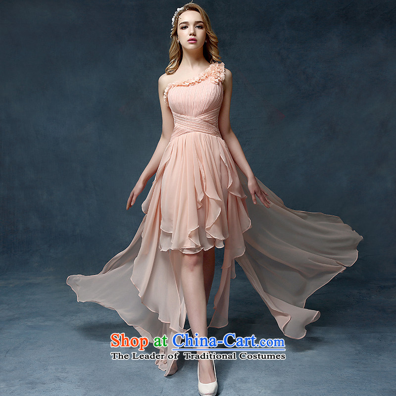 According to Lin Sha 2015 new pink bridesmaid Dress Short long after the former annual Stylish spring bows services under the auspices of Sau San evening dresses pink?M