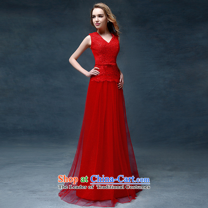 According to Lin Sha spring and summer new upscale bride bows services red dress long graphics thin gown skirt red marriageL