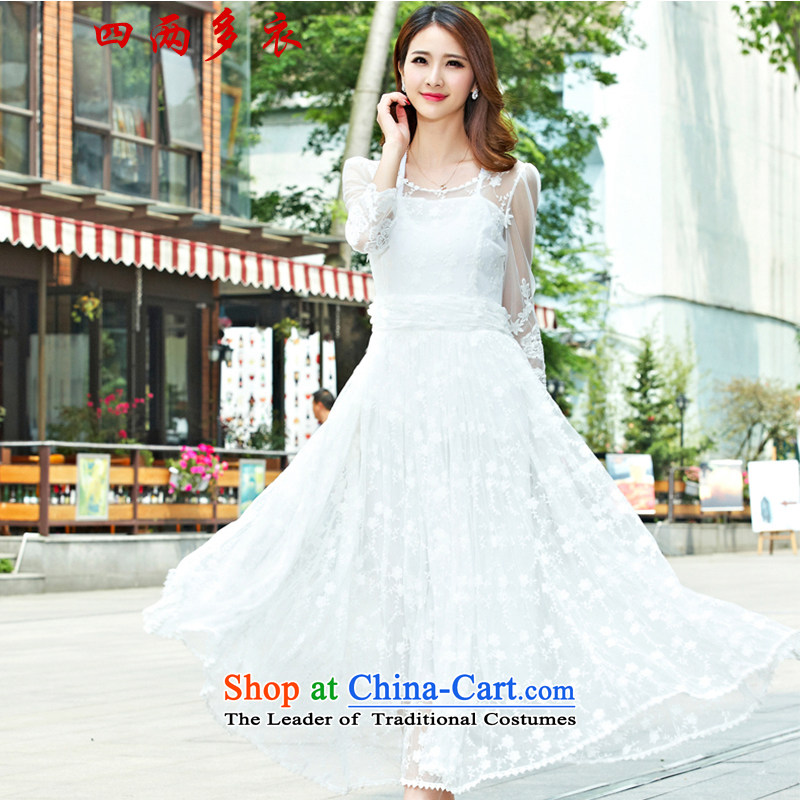 Four two-yi 2015 hook spend engraving Lace Embroidery retro arts oversized swing goddess beach resort long skirt 1335 White?L