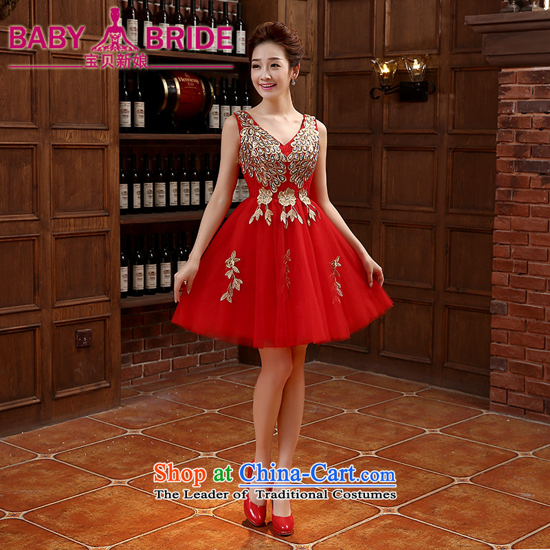 Toasting Champagne Service of 2015 Summer bride wedding dress red shoulders V for small dress women short skirts web RED M