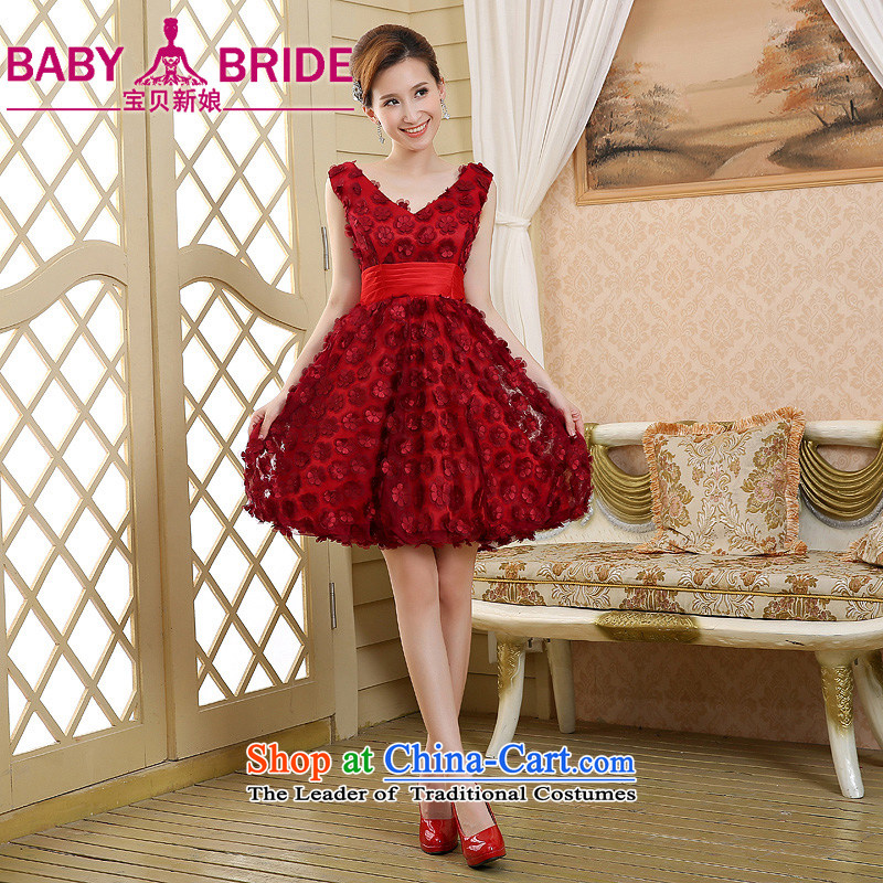 2015 new red long marriages bows dress thin dress Sau San video anointed chest shoulders pregnant women, dark redS