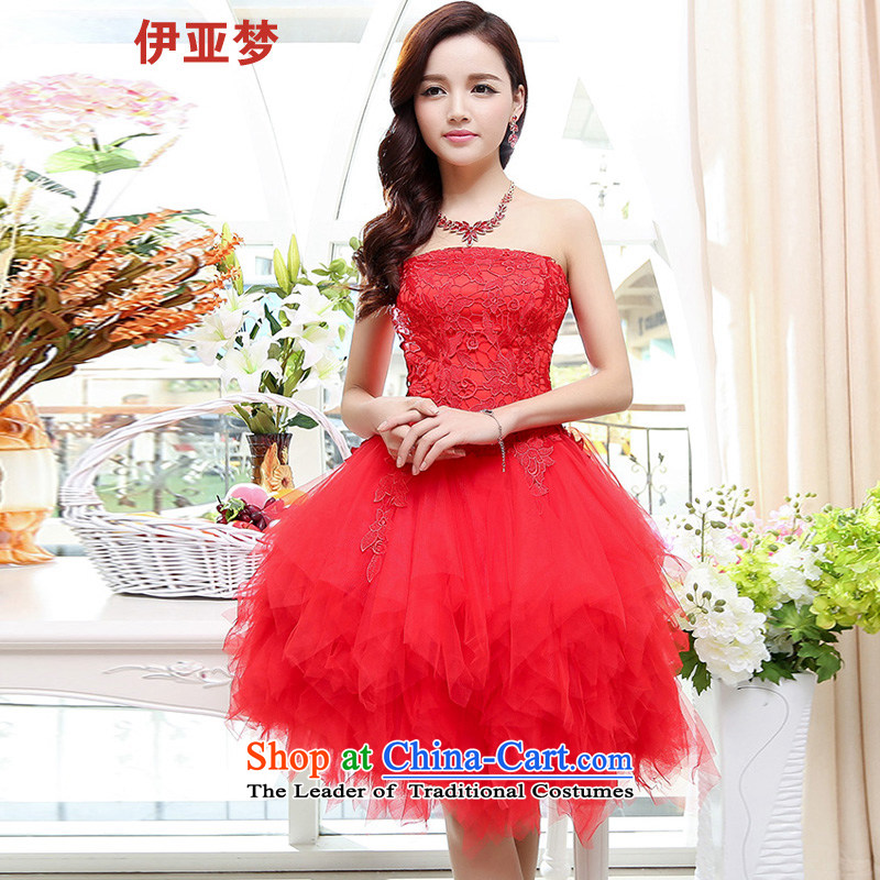 C.o.d. 2015 Summer new women's daily dress skirt Fashion Sense breast tissue lace large bon bon skirt banquet dress bows services red?XL