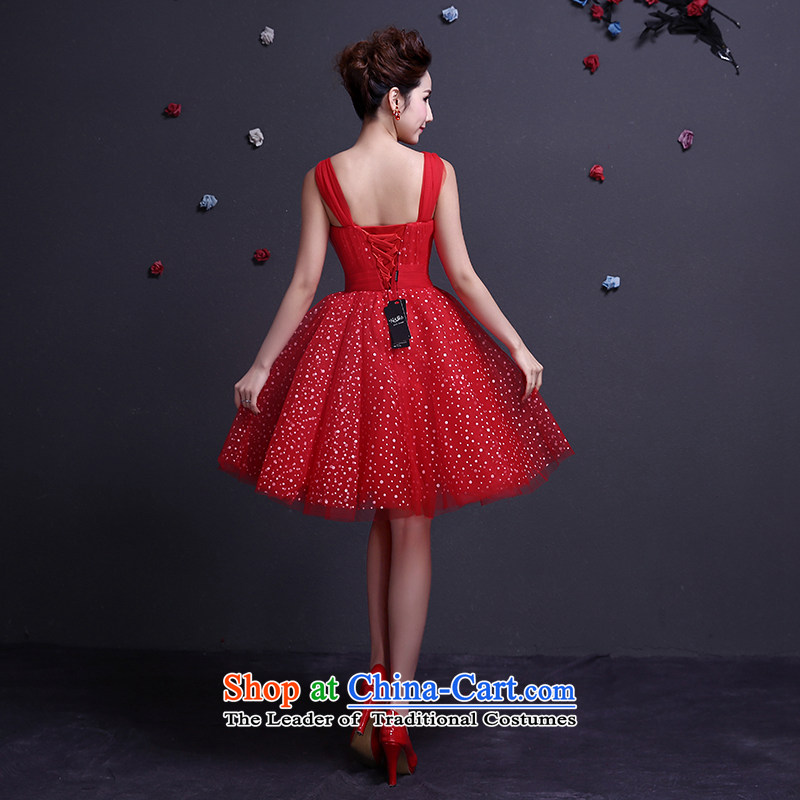 The dumping of the wedding dress new summer 2015 shoulders with small Dress Short stylish marriages bows service banquet evening dresses red red S, dumping of wedding dress shopping on the Internet has been pressed.