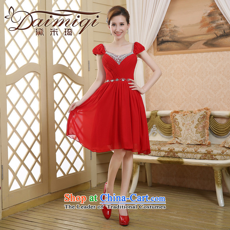 Toasting champagne bride services 2015 new red shoulders lace short of marriage small dress dress redS