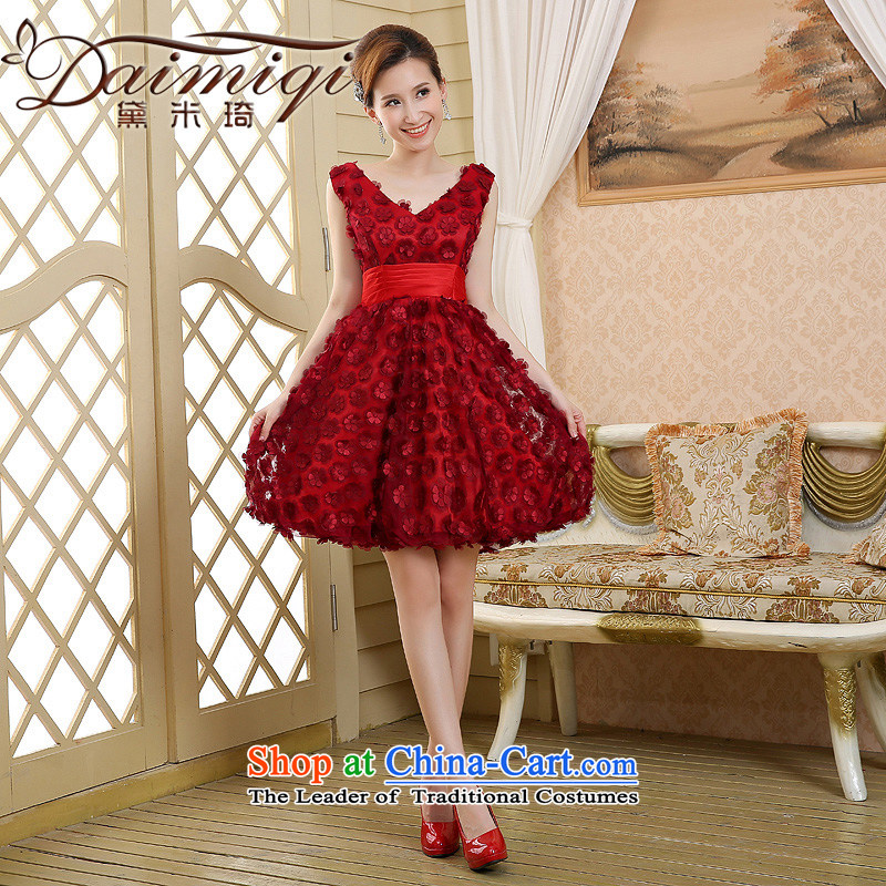 2015 new red long marriages bows dress thin dress Sau San video anointed chest shoulders pregnant women, dark red S