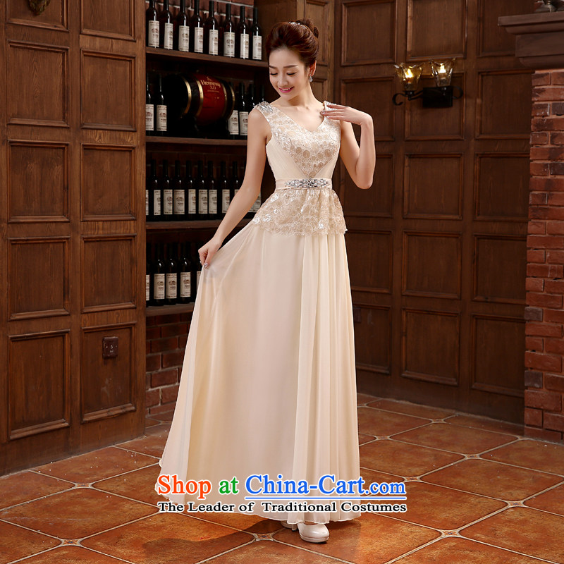 The shoulders, V-Neck long evening dresses bridesmaid Annual Meeting 2015 new evening dresses bride bows services Pink , L, M Qi , , , diana shopping on the Internet
