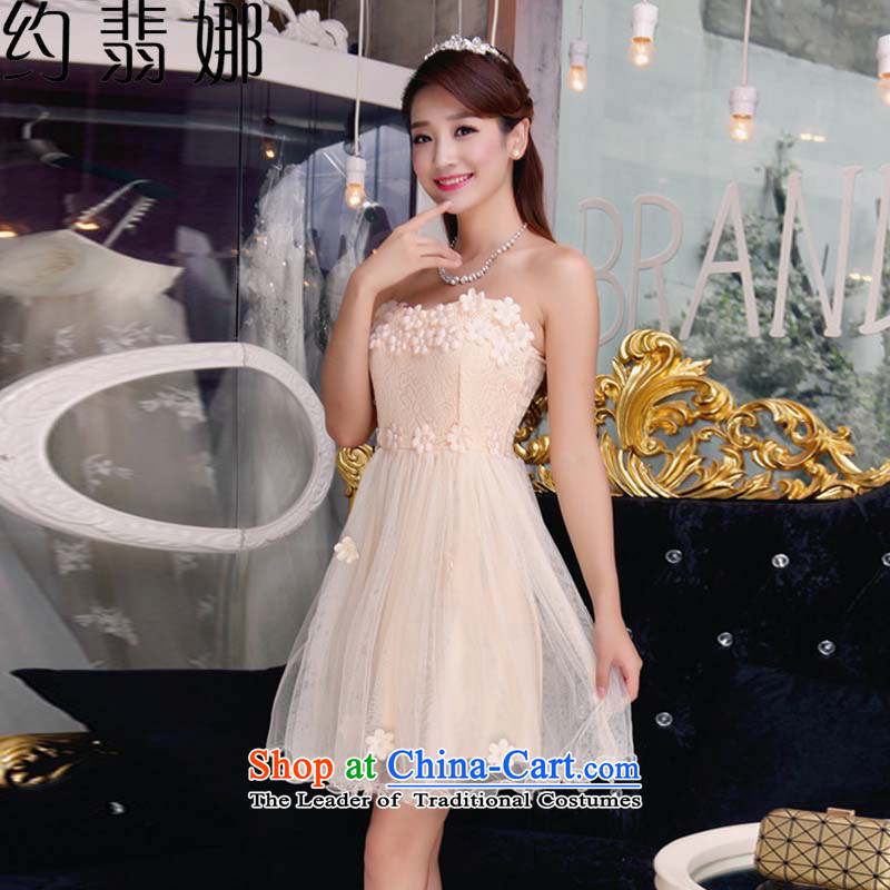 The 2015 autumn Jadeite Jade about replacing the new bare shoulders and stylish lace dresses temperament Sau San booking pearl dresses 602 apricot color of approximately s, Brenda shopping on the Internet has been pressed.