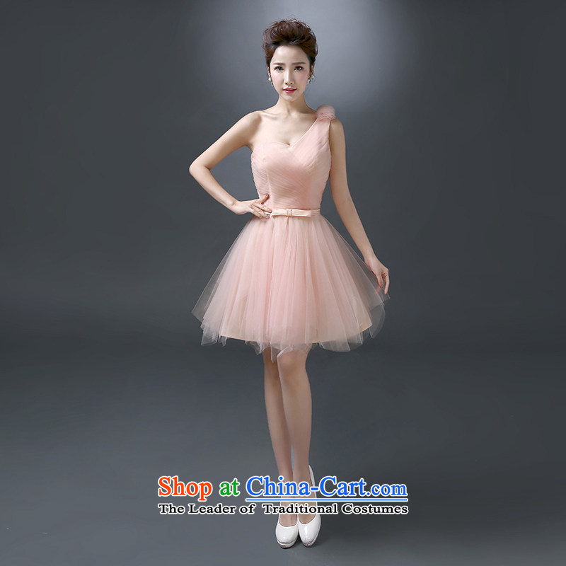 The first white into about 2015 new bridesmaid service single shoulder stylish evening dress short of banquet married women serving drink Mr bon bon skirt pink M white first into about shopping on the Internet has been pressed.
