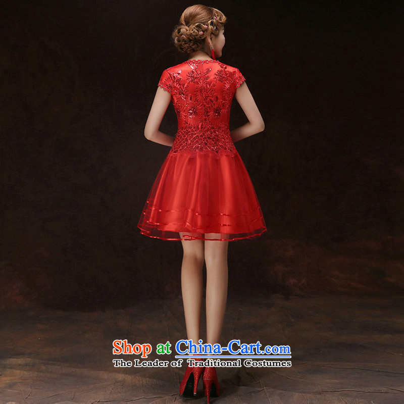 There is also optimized 8D short-sleeved bows services bon bon skirt marriages bows services bridesmaid small annual dinner dress skirt dresses xs5211 red colored silk is optimized XL, , , , shopping on the Internet