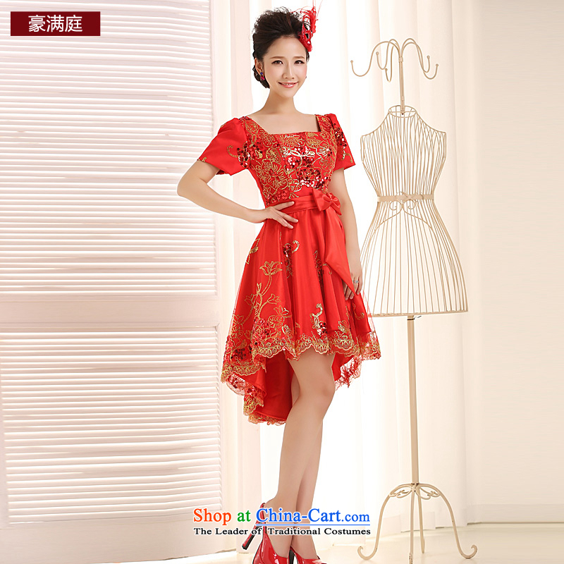 Ho full Chamber 2015 new red bows services before marriage after a short length of lace bridal dresses small bubbles skirt cuff red , L Ho full Chamber , , , shopping on the Internet