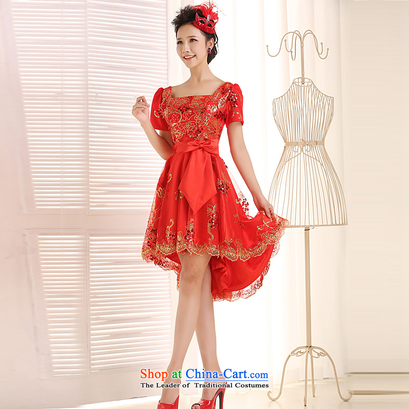 Ho full Chamber 2015 new red bows services before marriage after a short length of lace bridal dresses small bubbles skirt cuff red , L Ho full Chamber , , , shopping on the Internet