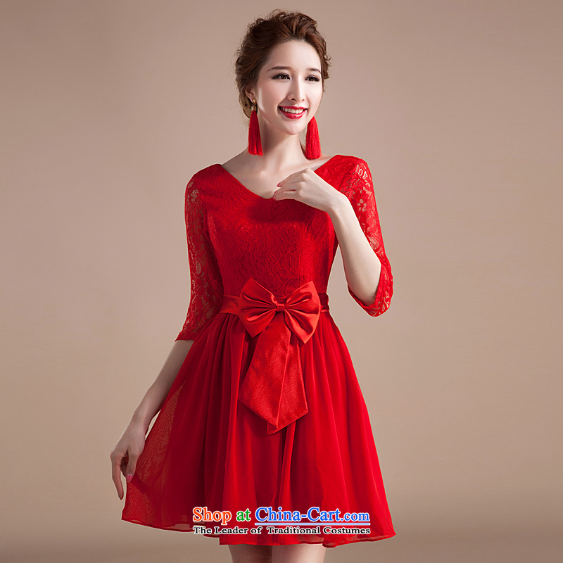 Ho full Chamber Bridesmaid Dress Short, Bow Tie engraving lace marriages bows dress spring 2015 New Red M