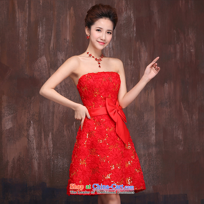 Wedding dresses in spring and autumn 2015 new marriages red short) bows services embroidery lace strap dress red XL, Ho full Chamber , , , shopping on the Internet