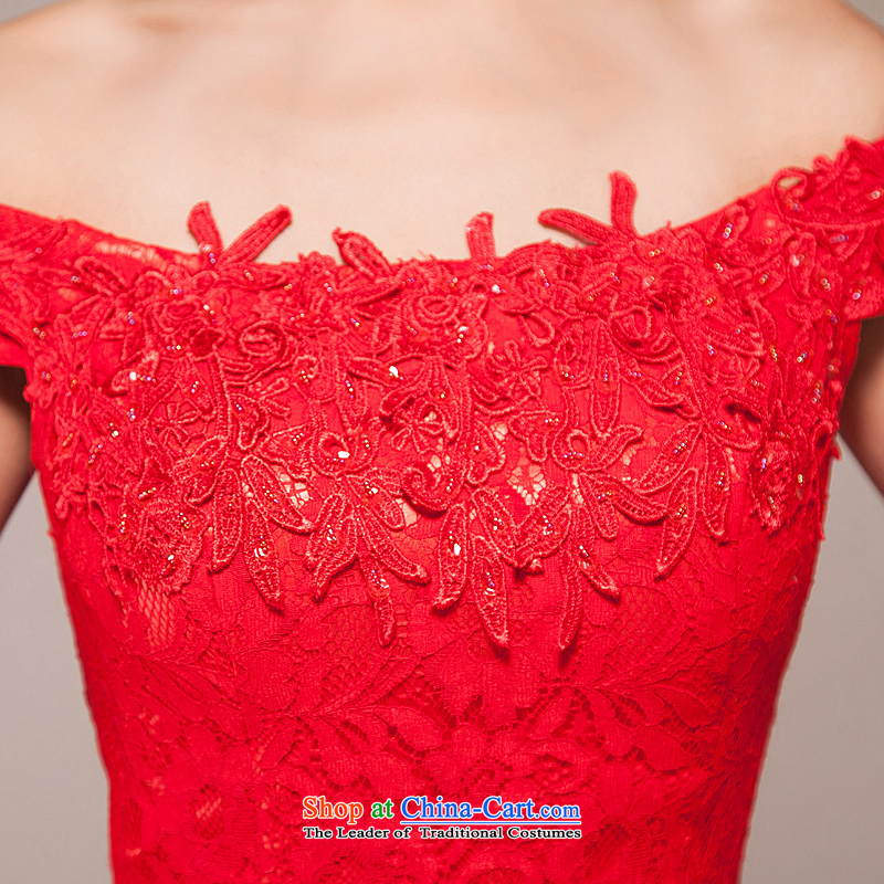 One word bows bride shoulder length of wedding dress new spring 2015 Korean modern red dress skirt red S Ho full Chamber , , , shopping on the Internet