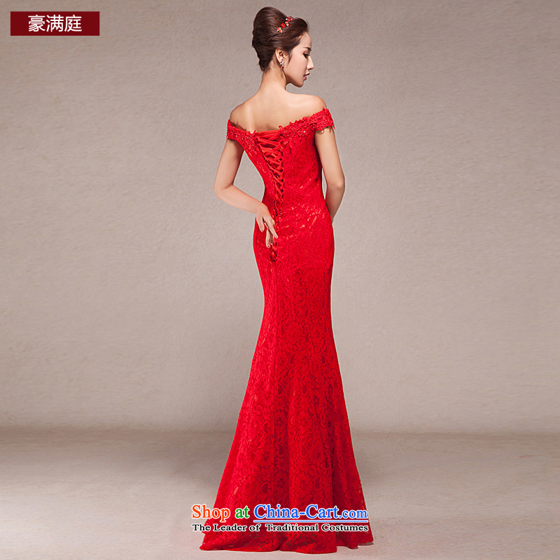 One word bows bride shoulder length of wedding dress new spring 2015 Korean modern red dress skirt red S Ho full Chamber , , , shopping on the Internet