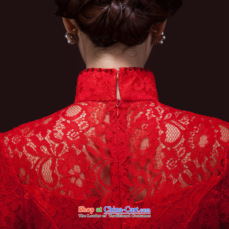 Toasting champagne bride services red wedding dress long Sau San crowsfoot long-sleeved lace cheongsam dress banquet annual courtesy etiquette evening dresses winter 7 S, Ho full Chamber cuff has been pressed shopping on the Internet