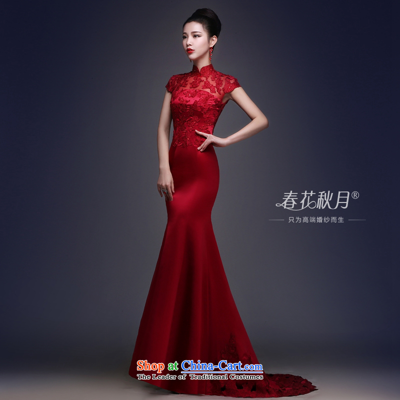 Wedding dress Bridal Services dress bows 2015 New Long Marriage retro Sau San tail crowsfoot star red S, Blooming crazy (chunhuaqiuyue) , , , shopping on the Internet