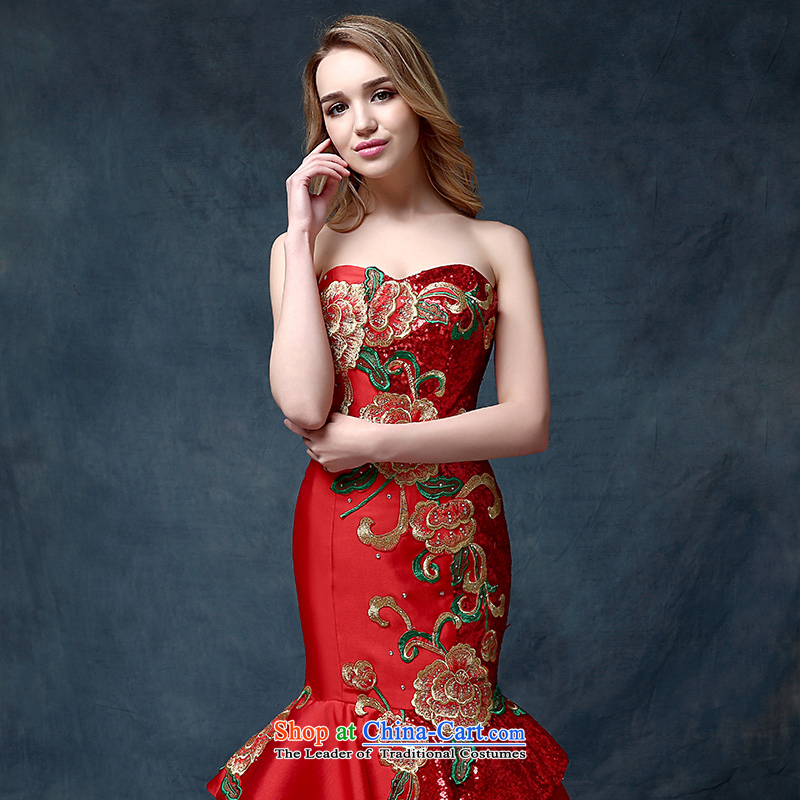 According to Lin Sha bride anointed chest tail bows to China wind embroidery Sau San crowsfoot banquet hosted evening dress code is, in accordance with the Red Lin Sha , , , shopping on the Internet