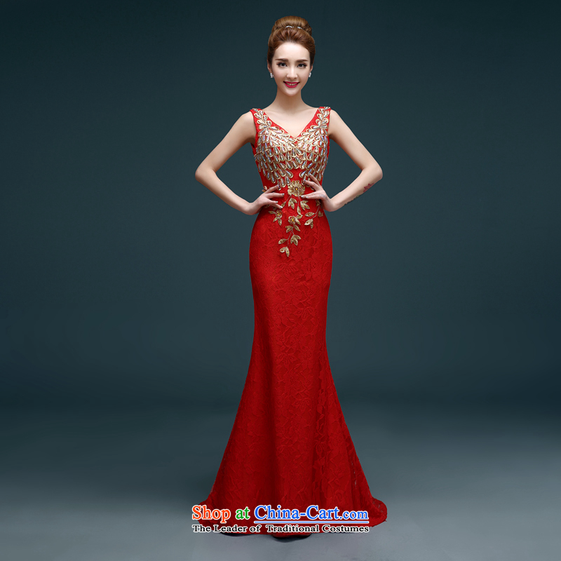 The first white into about bows Service Bridal Fashion New Spring 2015) red long crowsfoot wedding dress banquet Sau San evening dress spring red , L, white first into about shopping on the Internet has been pressed.