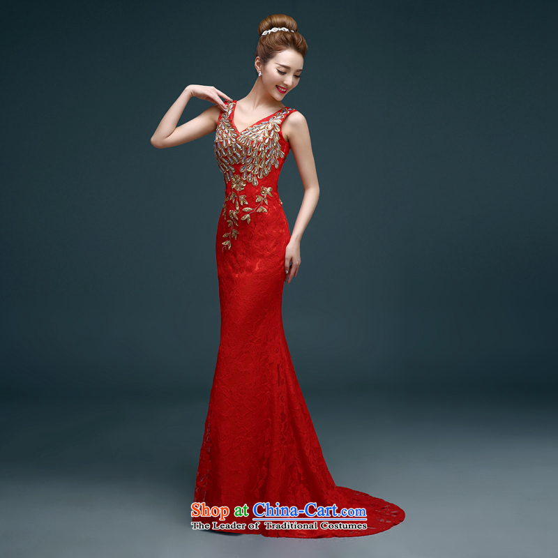 The first white into about bows Service Bridal Fashion New Spring 2015) red long crowsfoot wedding dress banquet Sau San evening dress spring red , L, white first into about shopping on the Internet has been pressed.