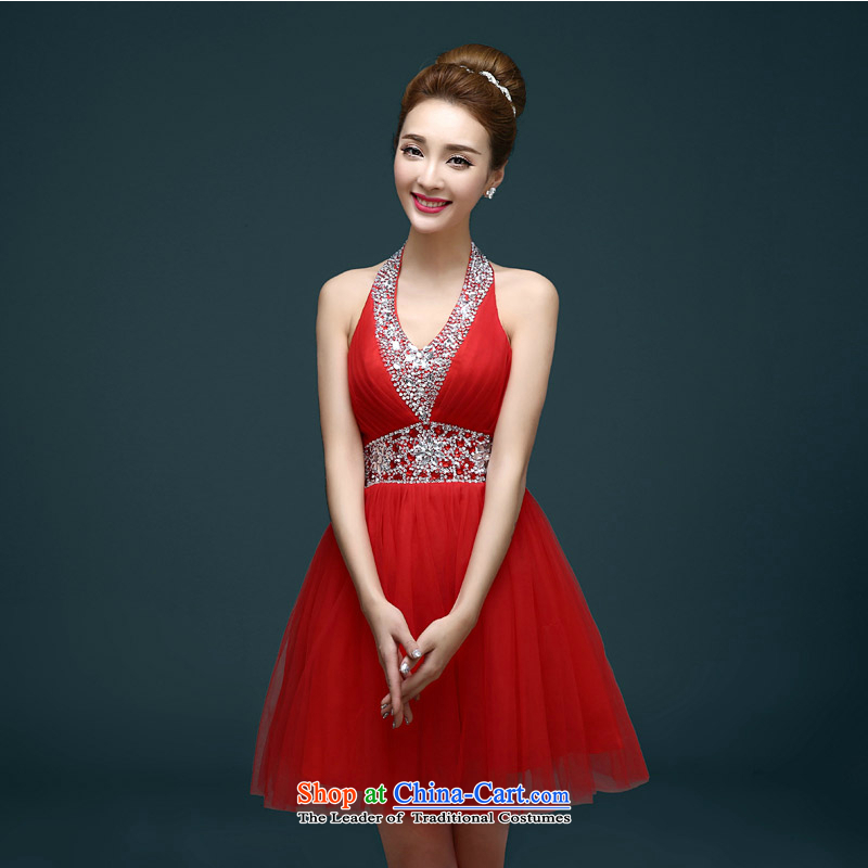 The first white into about2015 Spring red large numbers of small married women dress short service banquet dress bows bon bon skirt summer redL