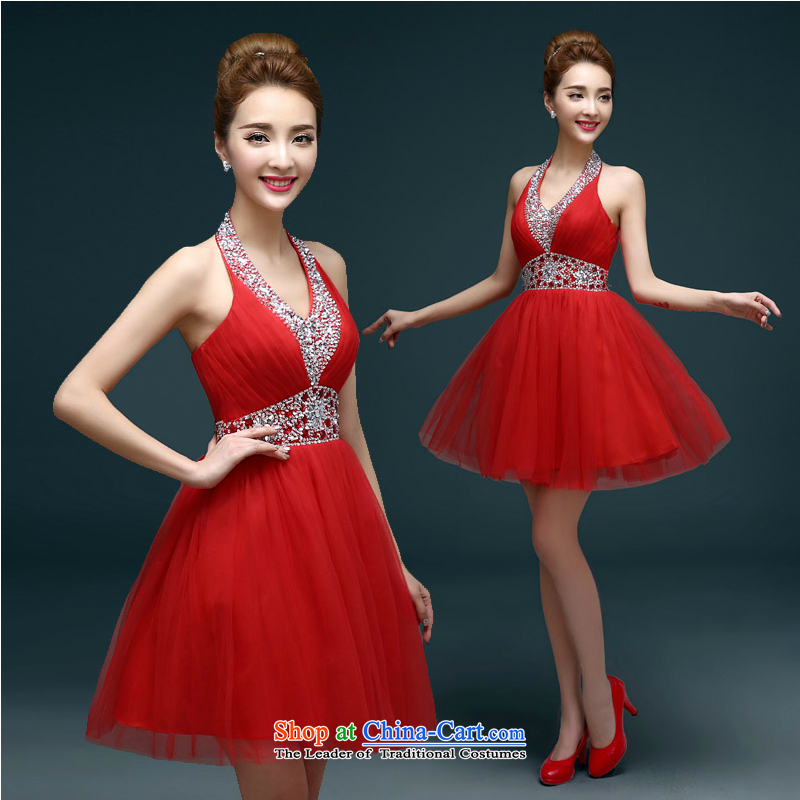 The first white into about 2015 Spring red large numbers of small married women dress short service banquet dress bows bon bon skirt summer red , L, white first into about shopping on the Internet has been pressed.
