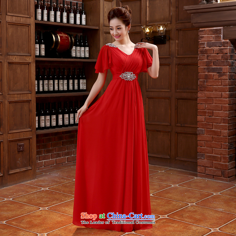 However Service Bridal Fashion 2015 new shoulders V-Neck evening dress long gown bows Service Bridal wedding dress up to a red L, Ni (dayinni) , , , shopping on the Internet