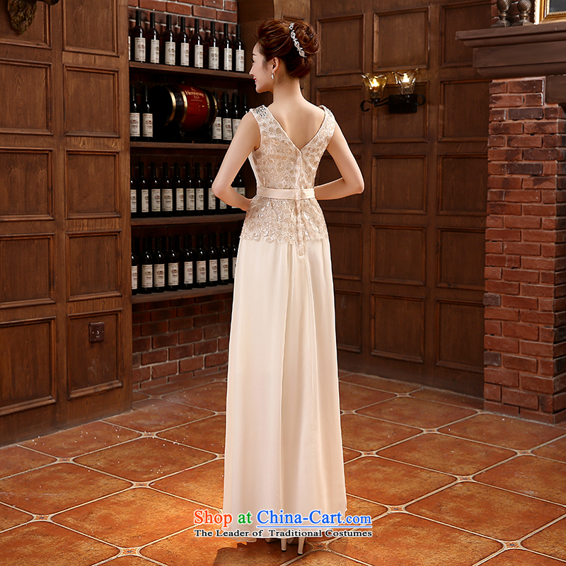 The shoulders, V-Neck long evening dresses bridesmaid Annual Meeting 2015 new evening dresses bride bows services to champagne color tone, L, Stephanie (dayinni) , , , shopping on the Internet
