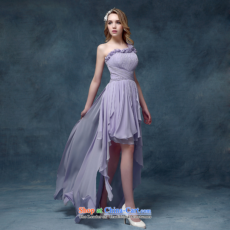 According to Lin Sha evening dresses 2015 Spring stylish marriages bows service, Ms. Mary Magdalene chest after short summer gown purple , L, in accordance with rim sa shopping on the Internet has been pressed.