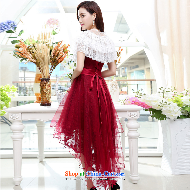 Caesar 681 new women's summer decorated seen wearing short-sleeved round-neck collar marriage wedding dresses and short of chest tail bride bridesmaid evening dress bows services back to the door to purple S,TRIUMPHANTKS,,, shopping on the Internet