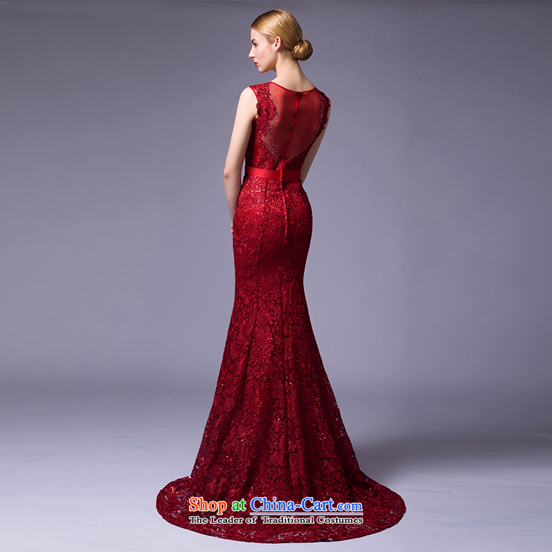 There is a garden land flower wedding dresses 2015 new marriages bows service banquet evening dresses moderator will round-neck collar lace crowsfoot wine red tailored, is set , , , shopping on the Internet
