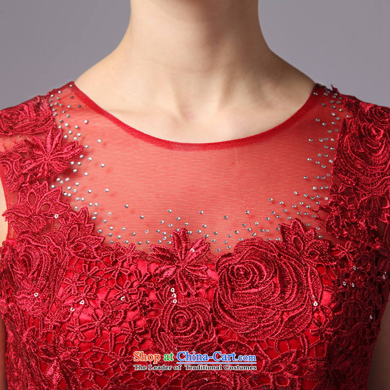 There is a garden land flower wedding dresses 2015 new marriages bows service banquet evening dresses moderator will round-neck collar lace crowsfoot wine red tailored, is set , , , shopping on the Internet