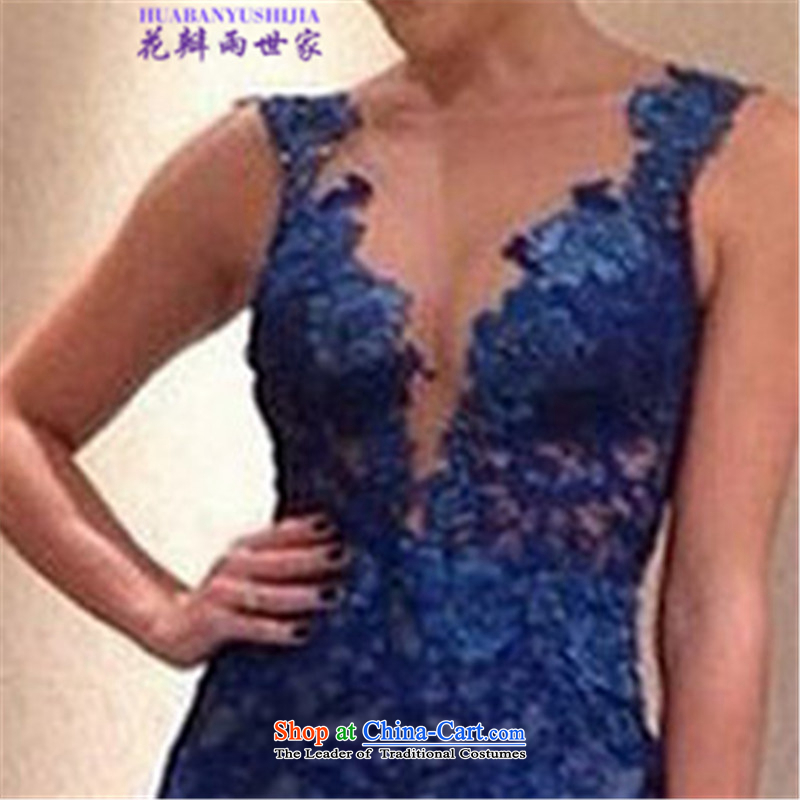 Saga  2015 summer rain petals lace V-neck and sexy style mini skirts Wah 512-B-808-35 BLUE XL
