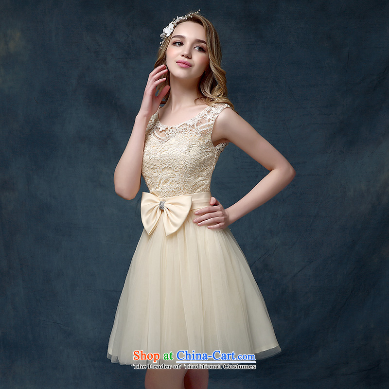 According to Lin Sa 2015 Spring/Summer new champagne color bridesmaid Dress Short) bows Service Bridal shoulders bon bon skirt champagne color according to Lin Sha.... XL, online shopping