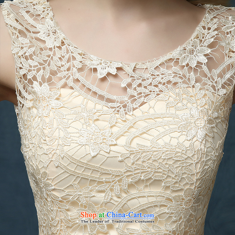 According to Lin Sa 2015 Spring/Summer new champagne color bridesmaid Dress Short) bows Service Bridal shoulders bon bon skirt champagne color according to Lin Sha.... XL, online shopping