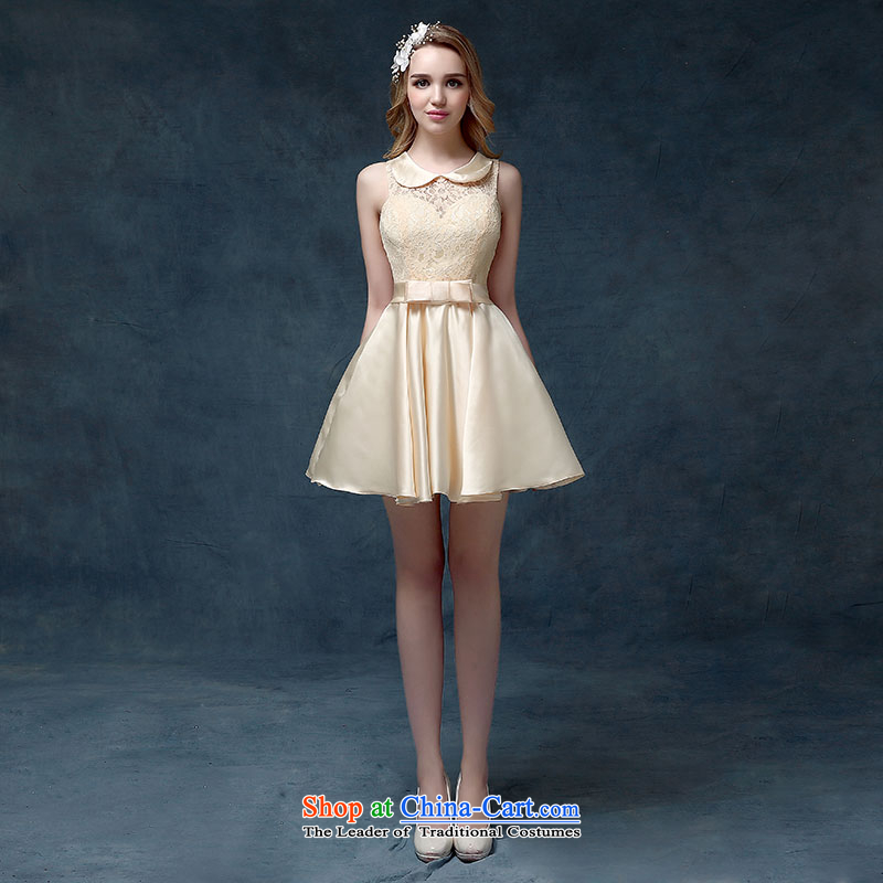According to Lin Sa 2015 Spring_Summer New Wedding Dress Short-sleeved blouses and dresses bows service classic bridesmaid to Korean champagne colorXL