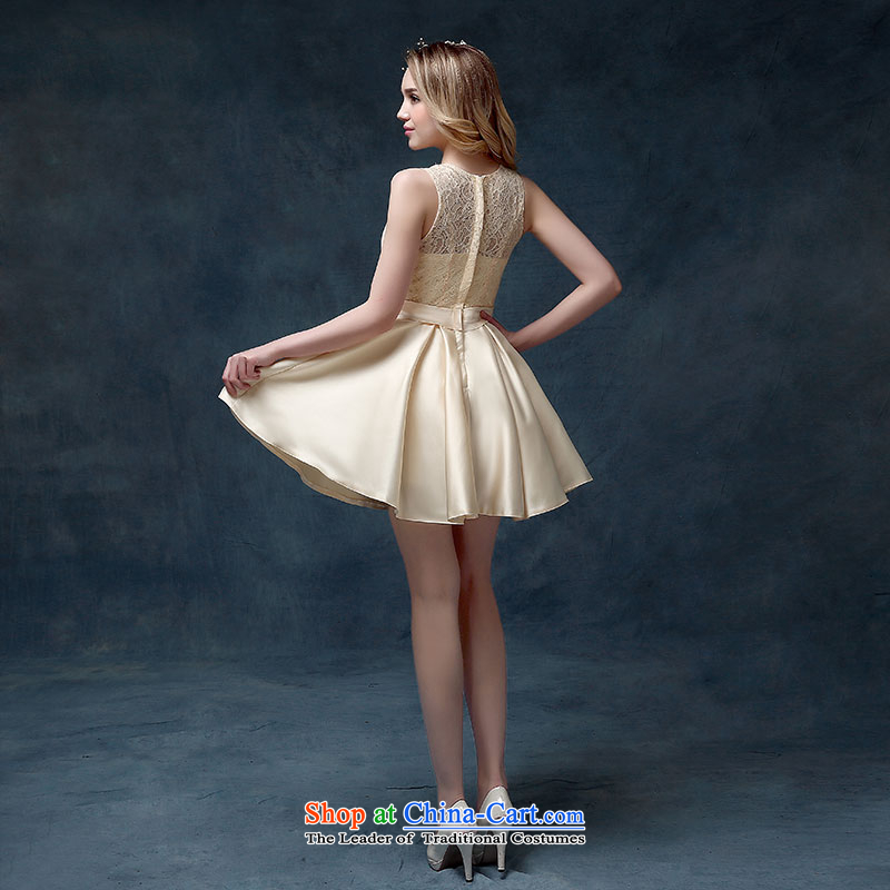 According to Lin Sa 2015 Spring/Summer New Wedding Dress Short-sleeved blouses and dresses bows service classic bridesmaid to Korean champagne color according to Lin Sha.... XL, online shopping