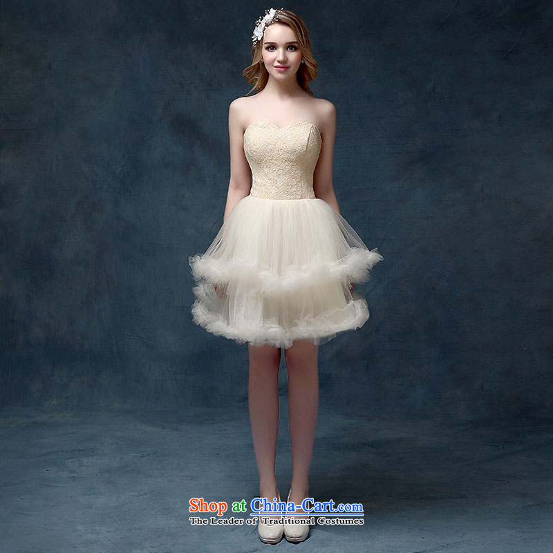 According to Lin Sa 2015 Spring/Summer New Wedding Dress Short-sleeved blouses and dresses bows service classic bridesmaid to Korean champagne color according to Lin Sha.... XL, online shopping
