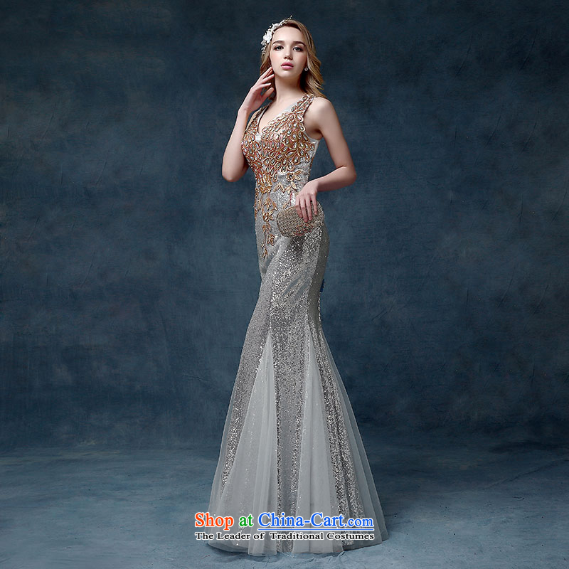 2015 new evening dresses long shoulders Sau San crowsfoot marriages Annual Dinner of the bows services under the auspices of dress according to Lin Sa M silver shopping on the Internet has been pressed.