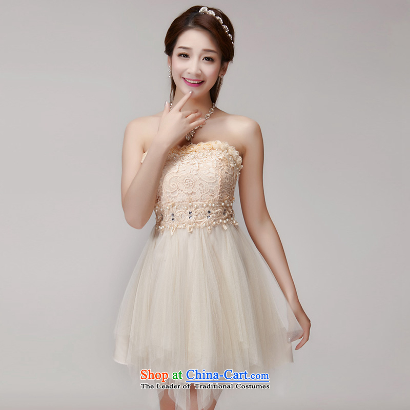Four two-yi 2015 Summer manually staple Pearl Diamond Sau San dresses bridesmaid group temperament and chest evening dresses 1564 apricot S, four more than two Yi shopping on the Internet has been pressed.